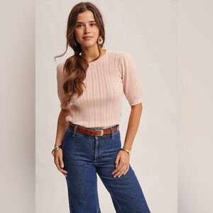Forte Pale Pink Ribbed Short Sleeve Sweater Top